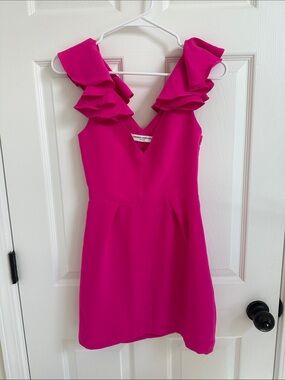 Amanda Uprichard Hot Pink Ruffle Strap Mini Dress